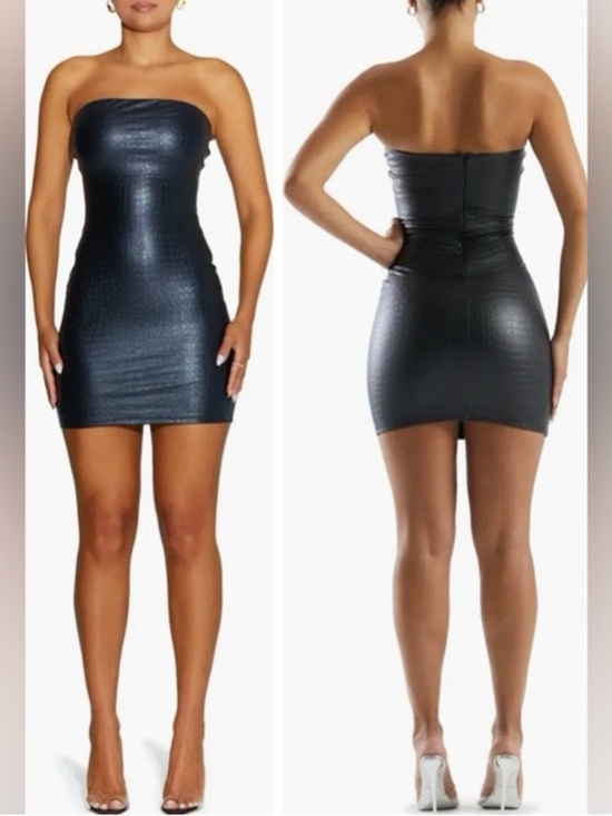 naked wardrobe Dresses & Skirts - Naked wardrobe Croc Embossed Strapless Faux Leather Black Minidress Medium